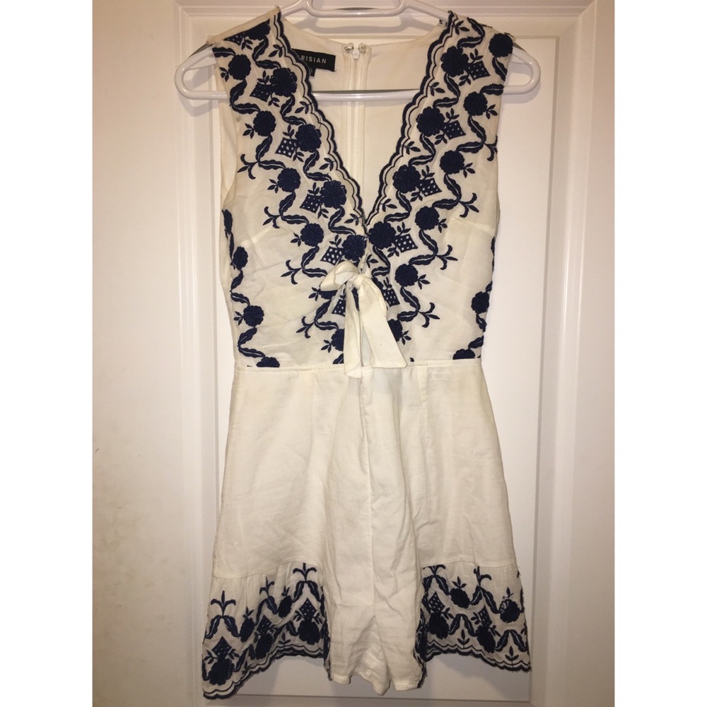 White and Navy embroidered Romper